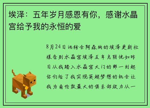 埃泽：五年岁月感恩有你，感谢水晶宫给予我的永恒的爱